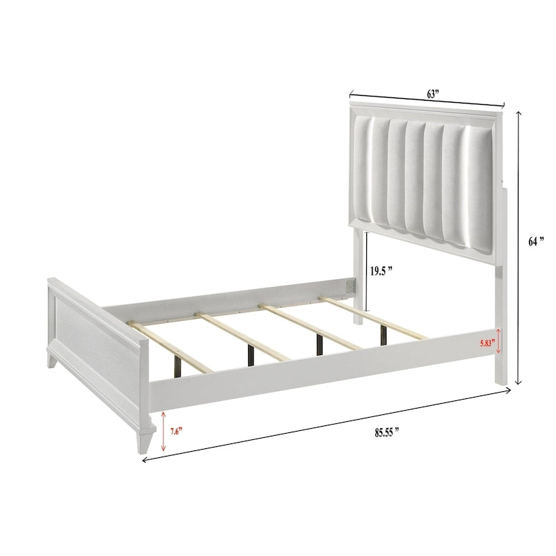 Ensemble de chambre à coucher Denissa 6 pièces blanc rembourré avec panneau LED