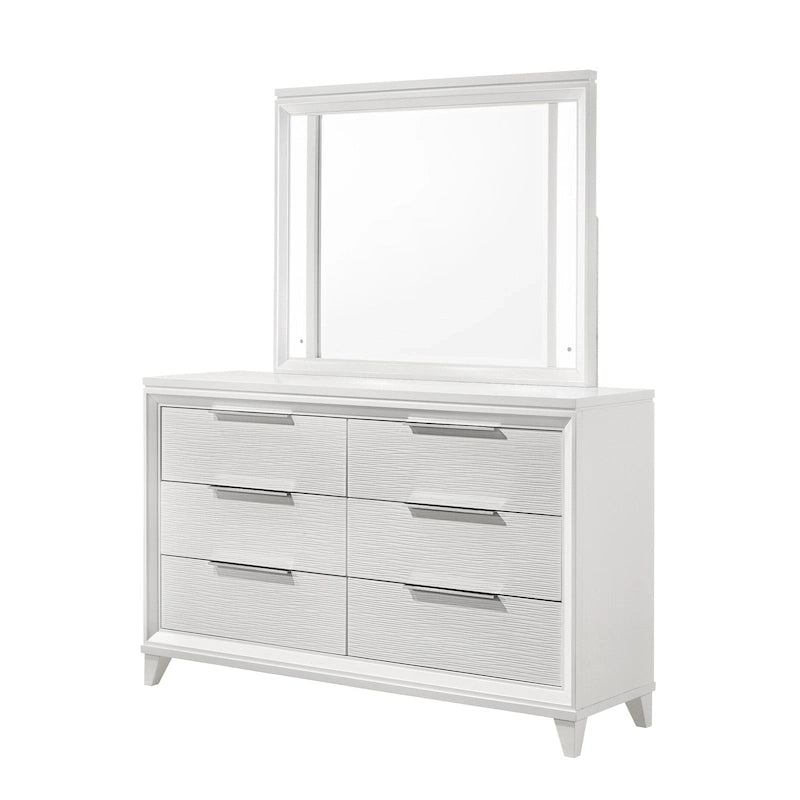 Ensemble de chambre à coucher Denissa 6 pièces blanc rembourré avec panneau LED
