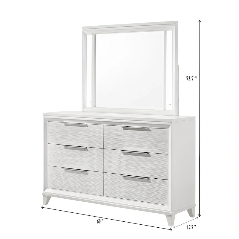 Ensemble de chambre à coucher Denissa 6 pièces blanc rembourré avec panneau LED