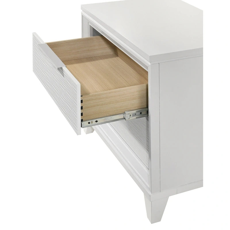 Ensemble de chambre à coucher Denissa 6 pièces blanc rembourré avec panneau LED