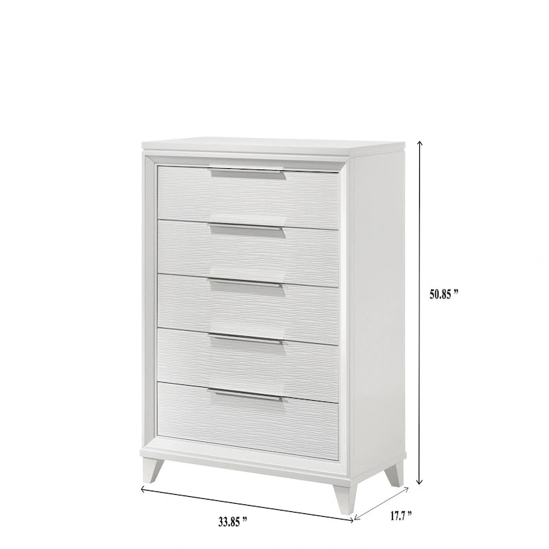 Ensemble de chambre à coucher Denissa 6 pièces blanc rembourré avec panneau LED