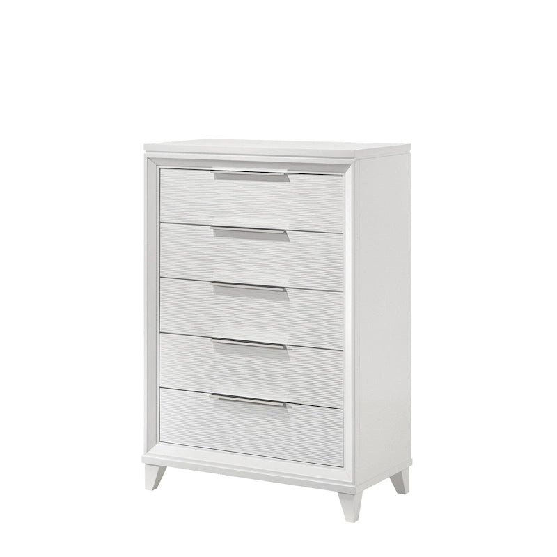 Ensemble de chambre à coucher Denissa 6 pièces blanc rembourré avec panneau LED