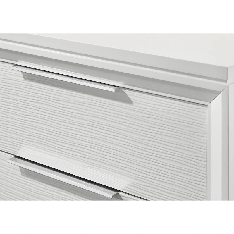 Ensemble de chambre à coucher Denissa 6 pièces blanc rembourré avec panneau LED