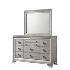 Ensemble de chambre à coucher Evonne 6 pièces gris avec panneaux rembourrés et éclairage LED