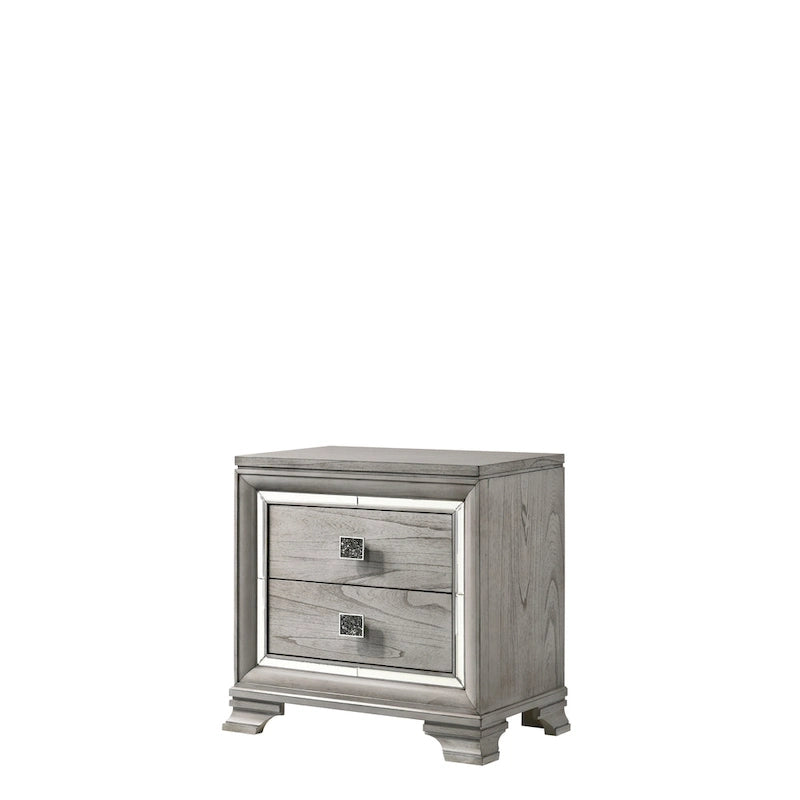 Ensemble de chambre à coucher Evonne 6 pièces gris avec panneaux rembourrés et éclairage LED