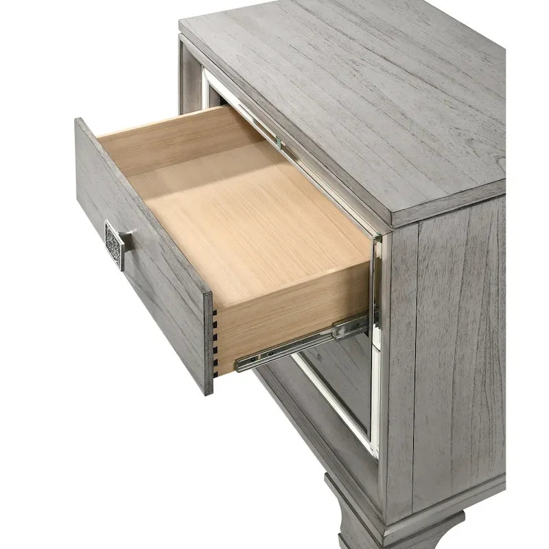 Ensemble de chambre à coucher Evonne 6 pièces gris avec panneaux rembourrés et éclairage LED