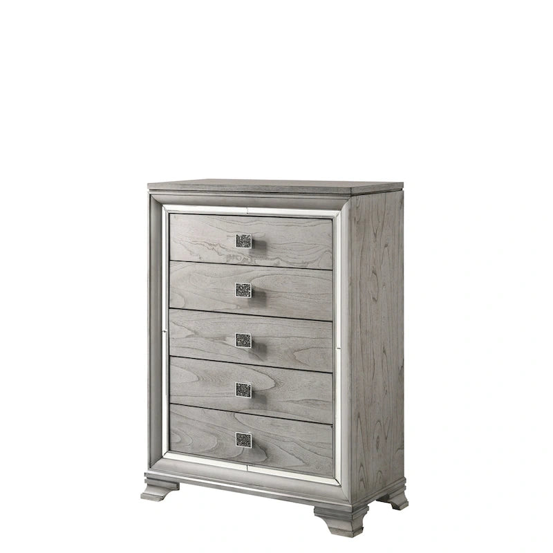 Ensemble de chambre à coucher Evonne 6 pièces gris avec panneaux rembourrés et éclairage LED