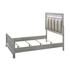 Ensemble de chambre à coucher Evonne 6 pièces gris avec panneaux rembourrés et éclairage LED