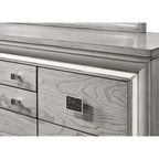 Ensemble de chambre à coucher Evonne 6 pièces gris avec panneaux rembourrés et éclairage LED