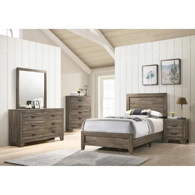 Ensemble de chambre à coucher Linette 6 pièces à panneaux bruns