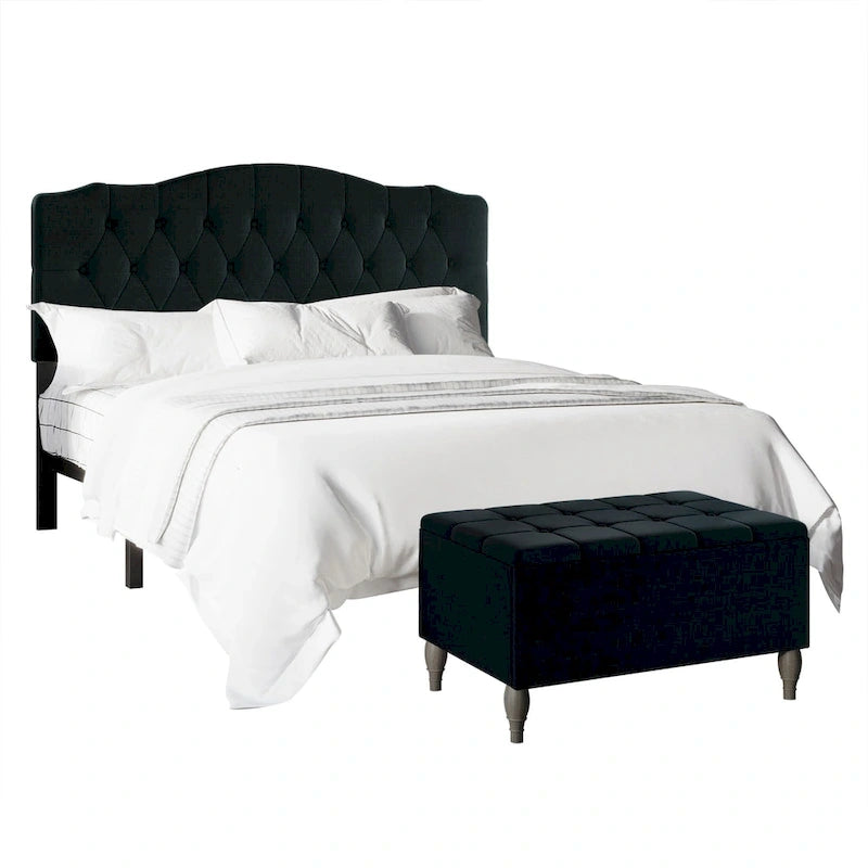 Ensemble de bancs de chambre CraftPorch 2 pièces, lit capitonné à boutons de style transitionnel