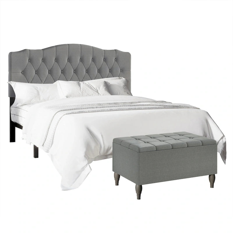 Ensemble de bancs de chambre CraftPorch 2 pièces, lit capitonné à boutons de style transitionnel
