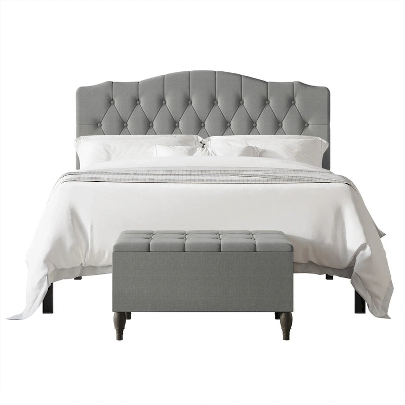 Ensemble de bancs de chambre CraftPorch 2 pièces, lit capitonné à boutons de style transitionnel