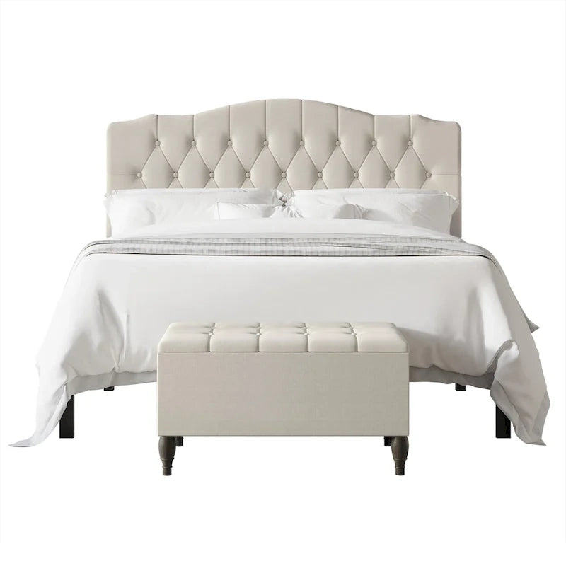 Ensemble de bancs de chambre CraftPorch 2 pièces, lit capitonné à boutons de style transitionnel