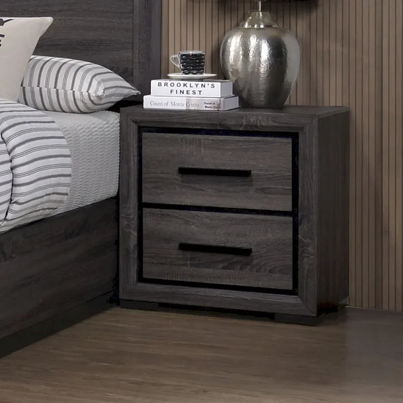 Ensemble de chambre à coucher contemporain Rothwell en bois gris, composé de 3 panneaux et d'étagères, par Furniture of America