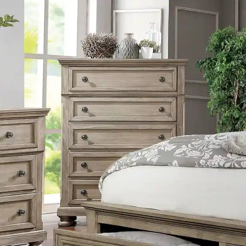 Ensemble lit traîneau et commode de rangement Nahkohe en bois gris transitionnel, 2 pièces, par Furniture of America