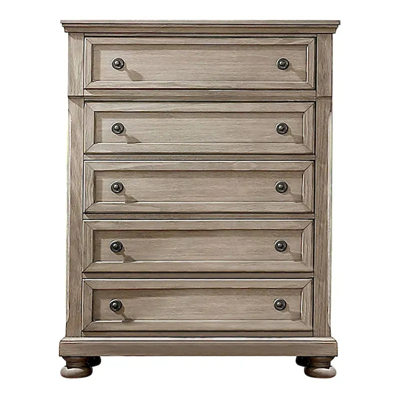 Ensemble lit traîneau et commode de rangement Nahkohe en bois gris transitionnel, 2 pièces, par Furniture of America