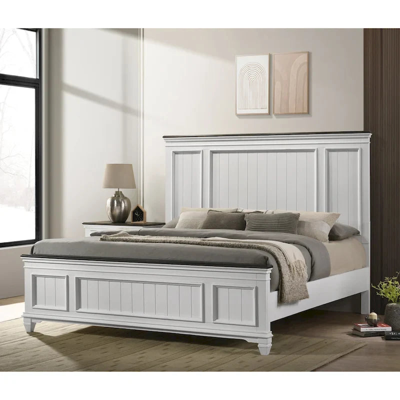Ensemble de chambre à coucher en bois Roundhill Furniture Clelane 3 pièces, lit à panneaux en lambris et 2 tables de chevet