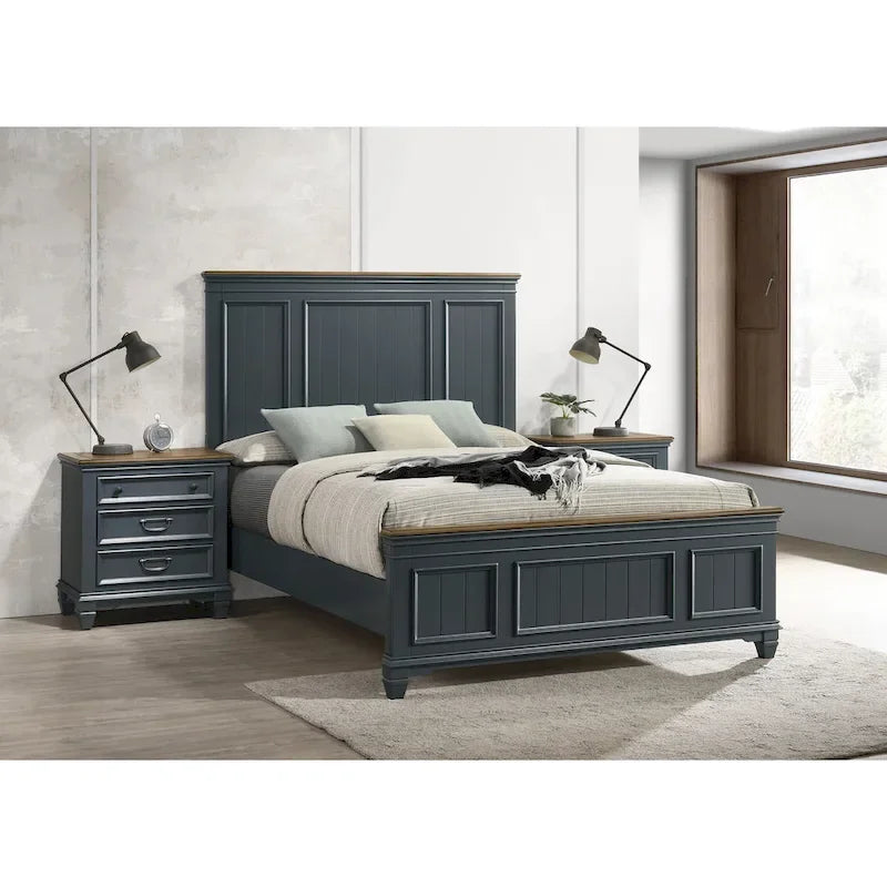 Ensemble de chambre à coucher en bois Roundhill Furniture Clelane 3 pièces, lit à panneaux en lambris et 2 tables de chevet