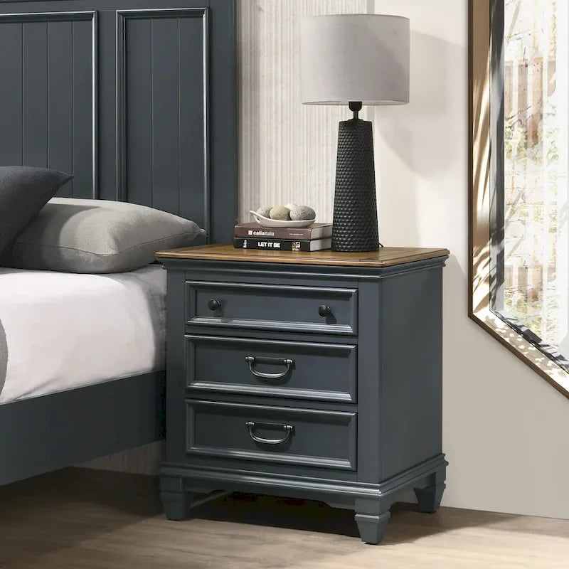 Ensemble de chambre à coucher en bois Roundhill Furniture Clelane 3 pièces, lit à panneaux en lambris et 2 tables de chevet