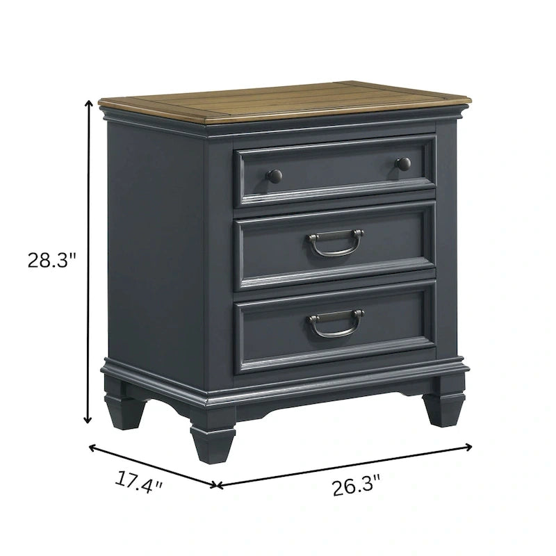 Ensemble de chambre à coucher en bois Roundhill Furniture Clelane 3 pièces, lit à panneaux en lambris et 2 tables de chevet