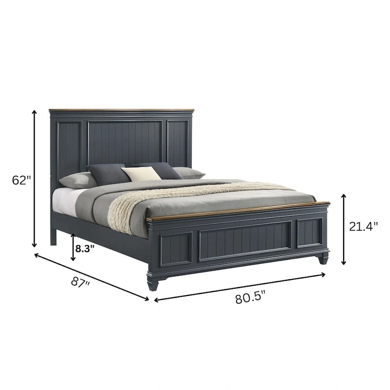 Ensemble de chambre à coucher en bois Roundhill Furniture Clelane 3 pièces, lit à panneaux en lambris et 2 tables de chevet