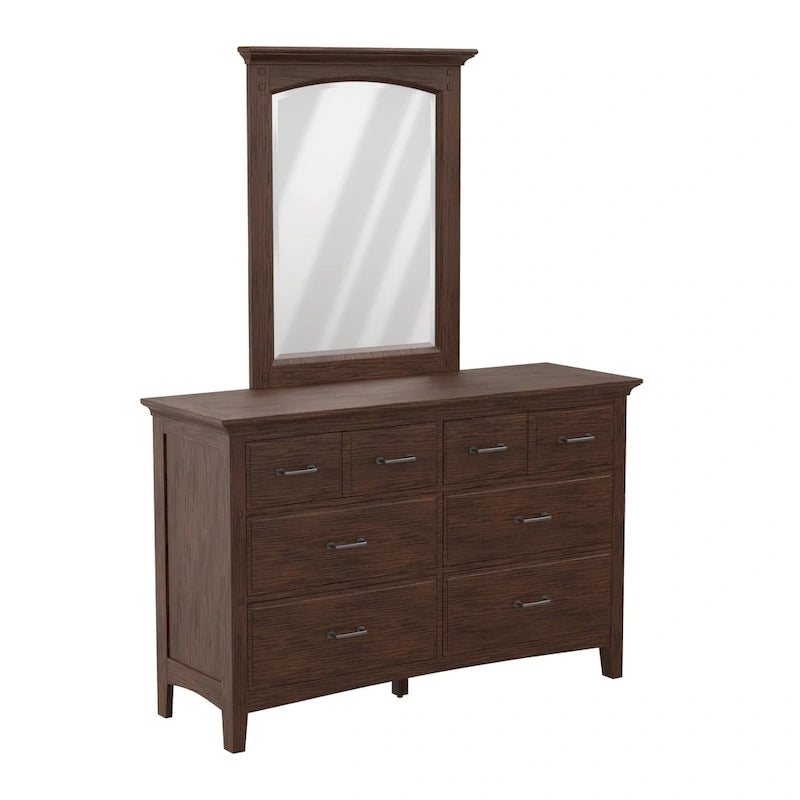 Ensemble de chambre à coucher moderne de style Mission Queen avec 2 tables de chevet et 1 commode avec miroir