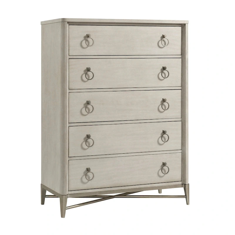 Ensemble de chambre à coucher Roundhill Furniture Mantalia en bois massif, comprenant un lit à panneaux, une commode, un miroir, deux tables de chevet, une armoire et un banc, couleur champagne.