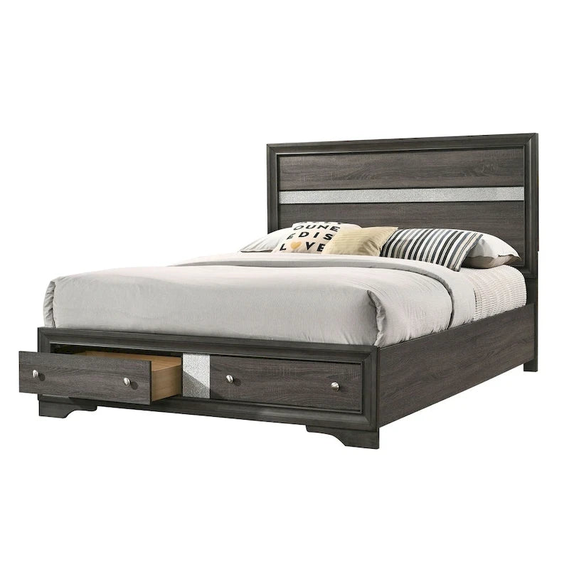 Ensemble de chambre à coucher Bara contemporain en bois massif gris avec plateforme de rangement 2 pièces par Furniture of America