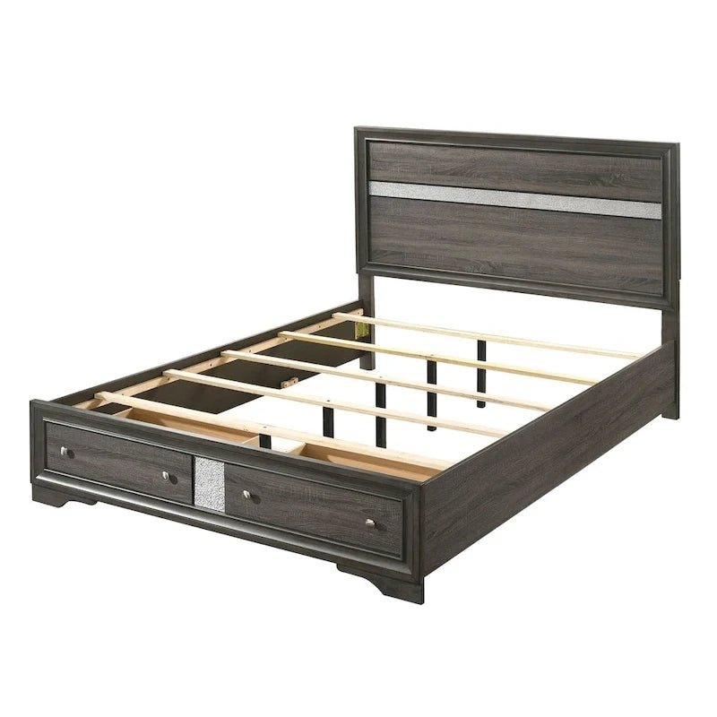 Ensemble de chambre à coucher Bara contemporain en bois massif gris avec plateforme de rangement 2 pièces par Furniture of America