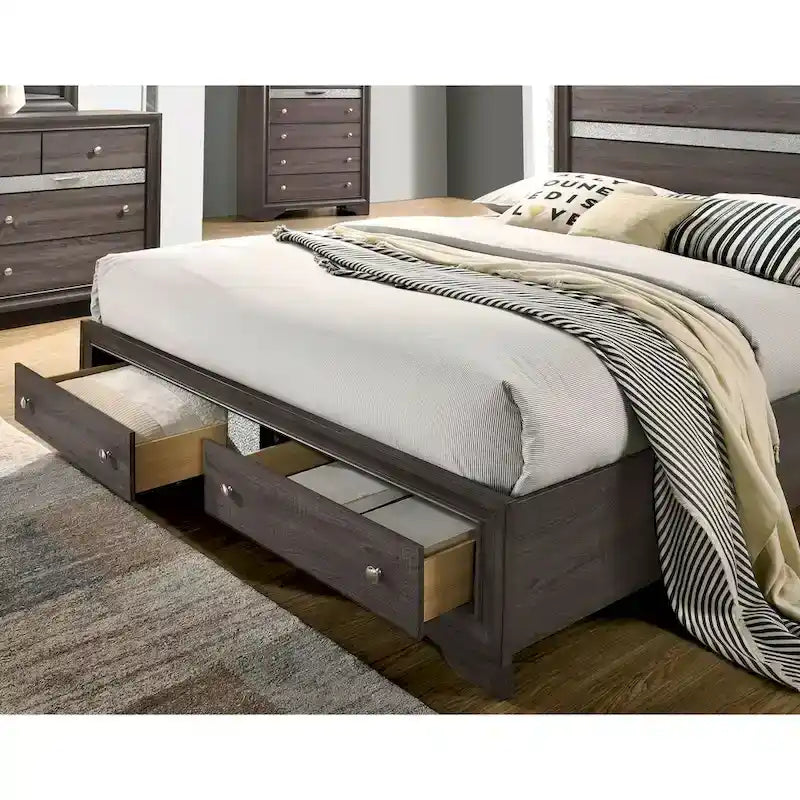 Ensemble de chambre à coucher Bara contemporain en bois massif gris avec plateforme de rangement 2 pièces par Furniture of America
