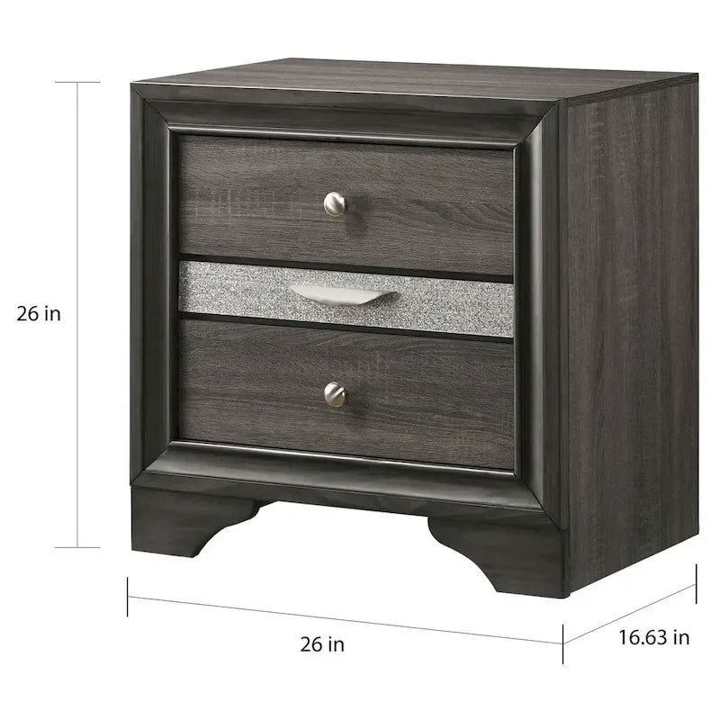 Ensemble de chambre à coucher Bara contemporain en bois massif gris avec plateforme de rangement 2 pièces par Furniture of America