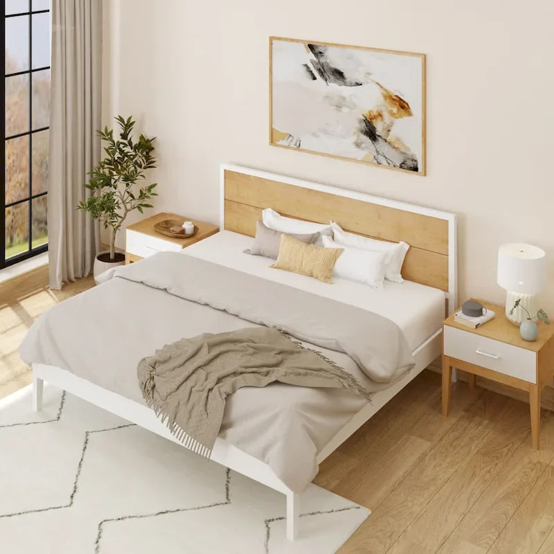 Ensemble de chambre à coucher Plank and Beam 3 pièces, lit king-size, avec 2 tables de chevet