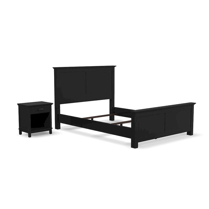Ensemble lit queen et table de chevet 2 pièces en bois noir Oak Park de Homestyles