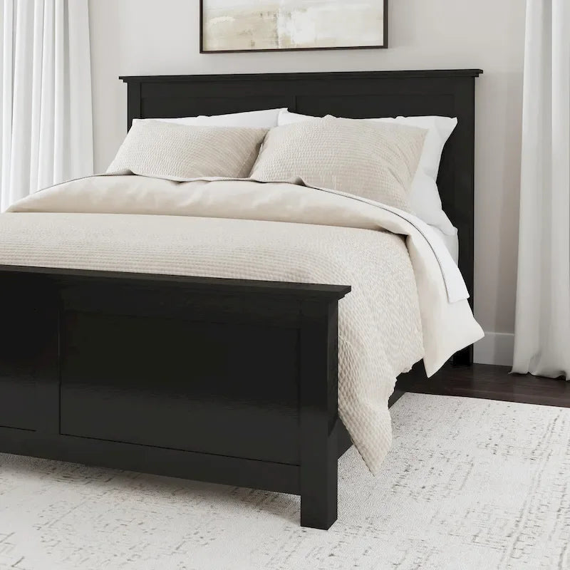 Ensemble lit queen et table de chevet 2 pièces en bois noir Oak Park de Homestyles