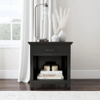 Ensemble lit queen et table de chevet 2 pièces en bois noir Oak Park de Homestyles