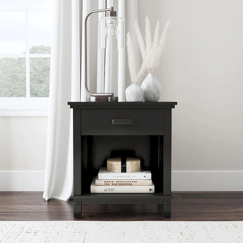 Ensemble lit queen et table de chevet 2 pièces en bois noir Oak Park de Homestyles
