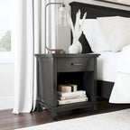 Ensemble lit queen et table de chevet 2 pièces en bois noir Oak Park de Homestyles