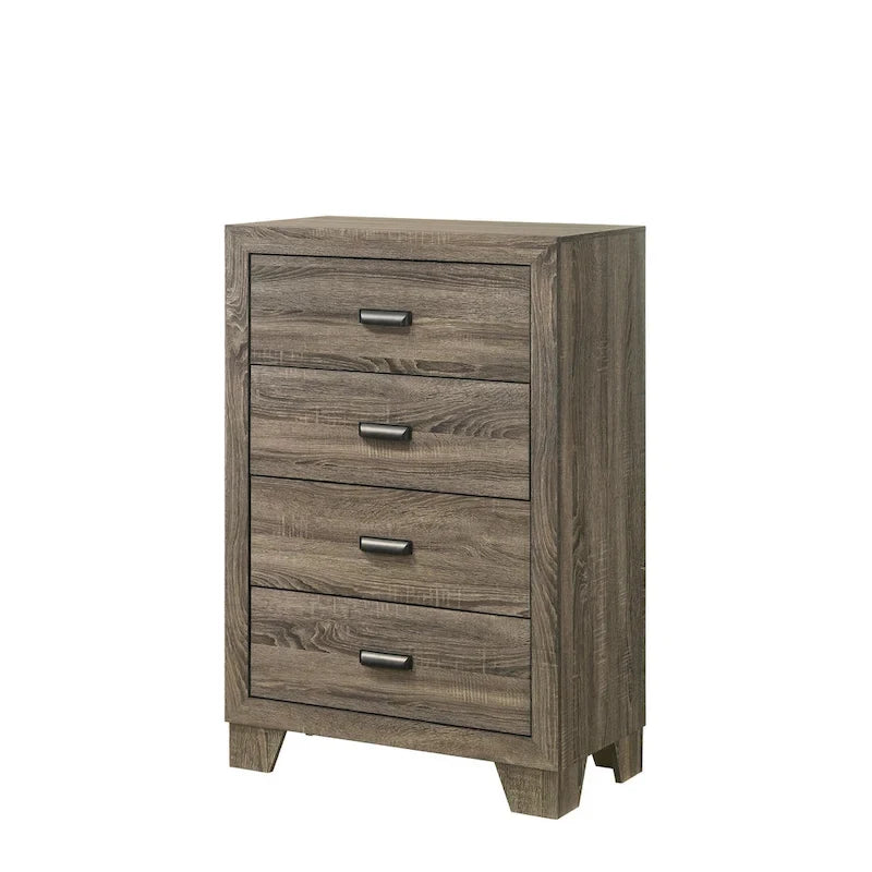 Ensemble de chambre à coucher Linette 6 pièces gris contemporain en bois massif et placage, panneaux rembourrés en tissu
