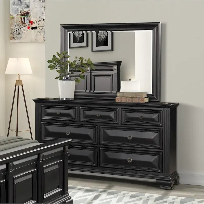 Ensemble de chambre à coucher Roundhill Furniture Renova 4 pièces avec panneaux en bois noir vintage