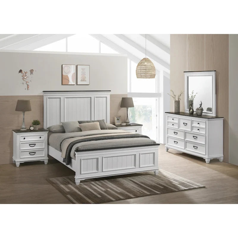 Ensemble de chambre à coucher en bois Clelane de Roundhill Furniture comprenant un lit, une commode, un miroir et deux tables de chevet
