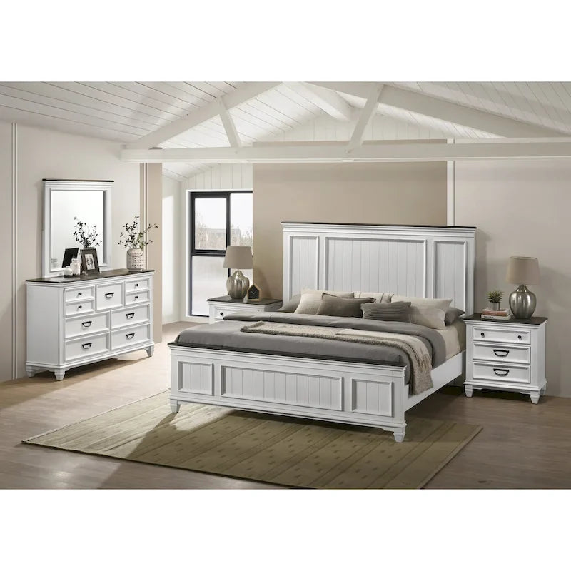 Roundhill Furniture Clelane Wood Bedroom Set with Bed, Dresser, Mirror, and Two Nightstands