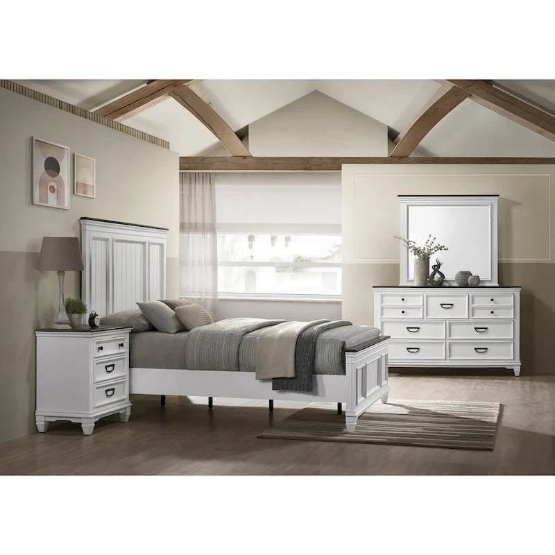 Ensemble de chambre à coucher en bois Clelane de Roundhill Furniture comprenant un lit, une commode, un miroir et deux tables de chevet