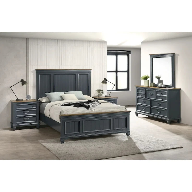Ensemble de chambre à coucher en bois Clelane de Roundhill Furniture comprenant un lit, une commode, un miroir et deux tables de chevet