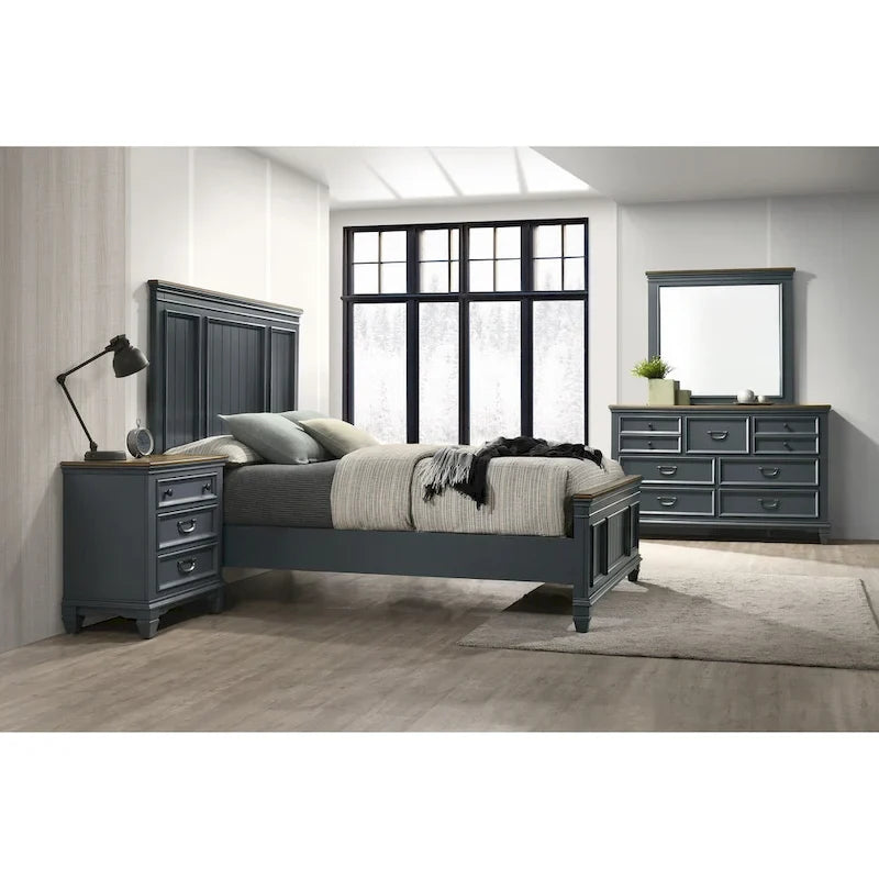 Ensemble de chambre à coucher en bois Clelane de Roundhill Furniture comprenant un lit, une commode, un miroir et deux tables de chevet