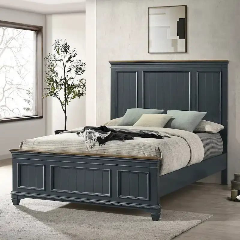 Ensemble de chambre à coucher en bois Clelane de Roundhill Furniture comprenant un lit, une commode, un miroir et deux tables de chevet
