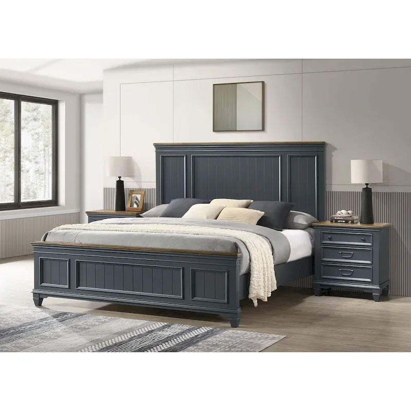 Ensemble de chambre à coucher en bois Clelane de Roundhill Furniture comprenant un lit, une commode, un miroir et deux tables de chevet