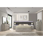 Lit mural LED Lenca de Roundhill Furniture avec tables de chevet, commode, miroir et chiffonnier - Gris vieilli