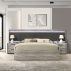 Lit mural LED Lenca de Roundhill Furniture avec tables de chevet, commode, miroir et chiffonnier - Gris vieilli