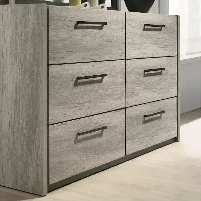 Lit mural LED Lenca de Roundhill Furniture avec tables de chevet, commode, miroir et chiffonnier - Gris vieilli